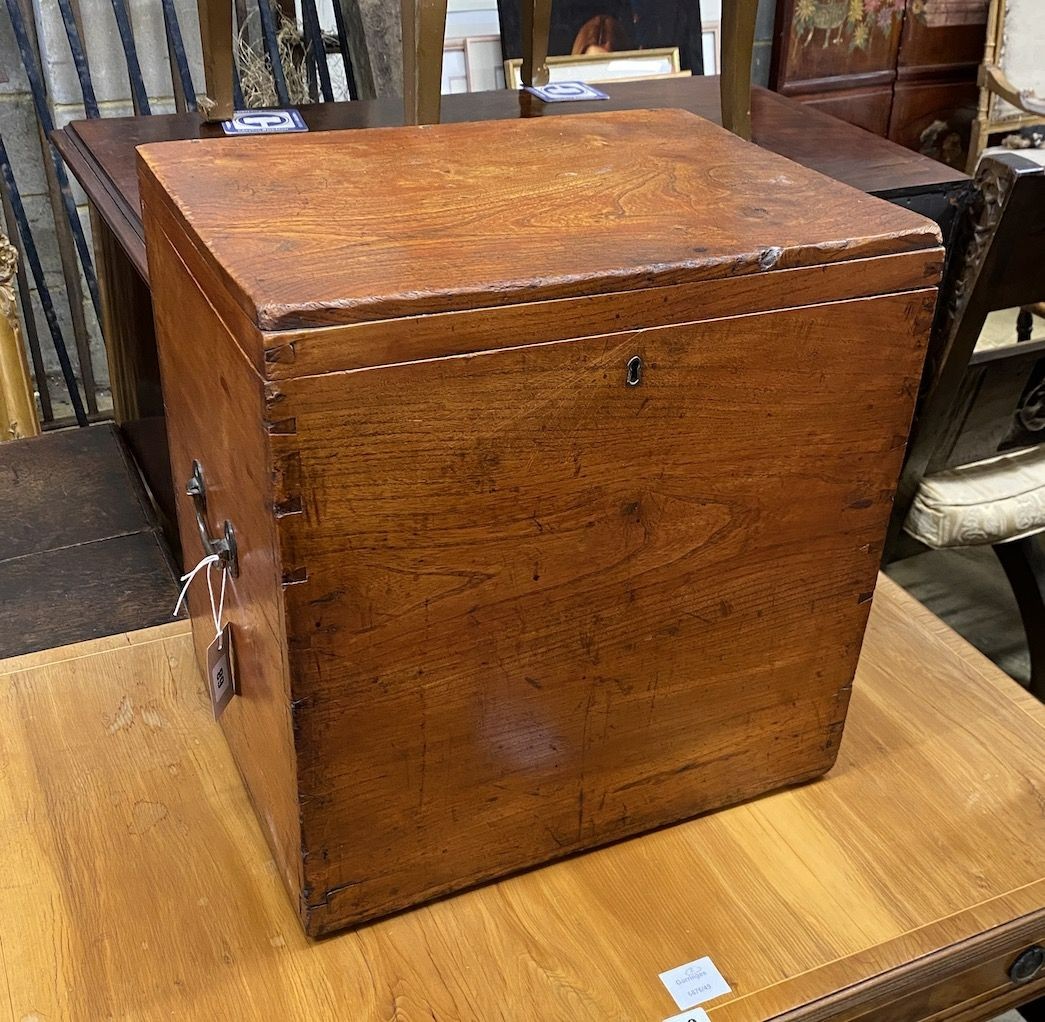 A 19th century elm trunk, width 45cm, depth 35cm, height 48cm